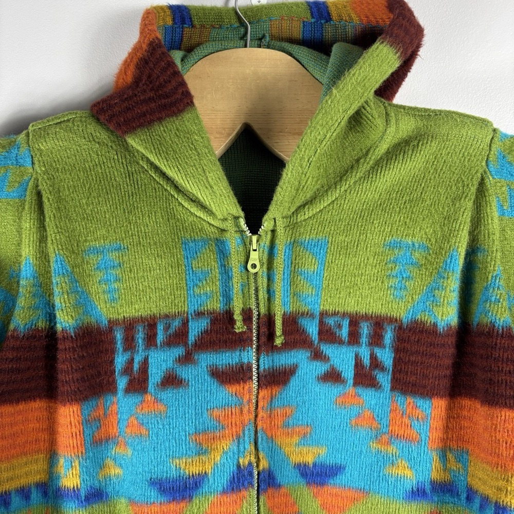 Tuntaquimba Wool Multicolor Long Sleeve‎ Ecuador Aztec Hooded Full Zip Jacket